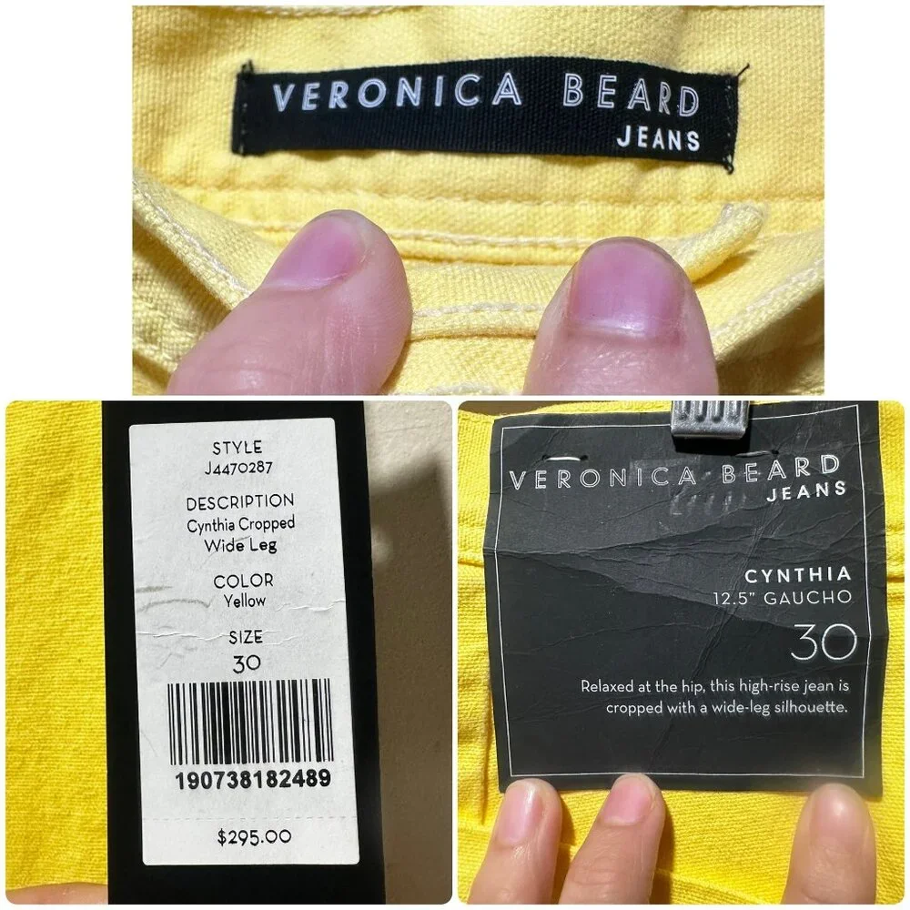 Veronica Beard Cynthia Crop Wide Leg Jeans Womens 30 Yellow Button Fly High Rise - Picture 5 of 15